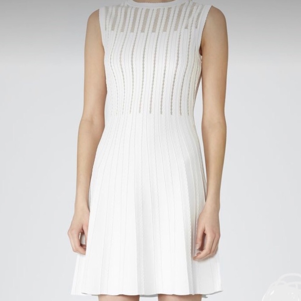 Reiss Kama Sheer Stripe White Sleeveless Fit and Flare Dress Size 10